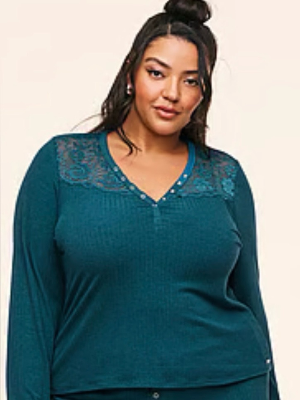 MAKE OFFER! Snuggles Squared! Pretty Teal Lace-Yoke Ribbed Long Sleeve Top